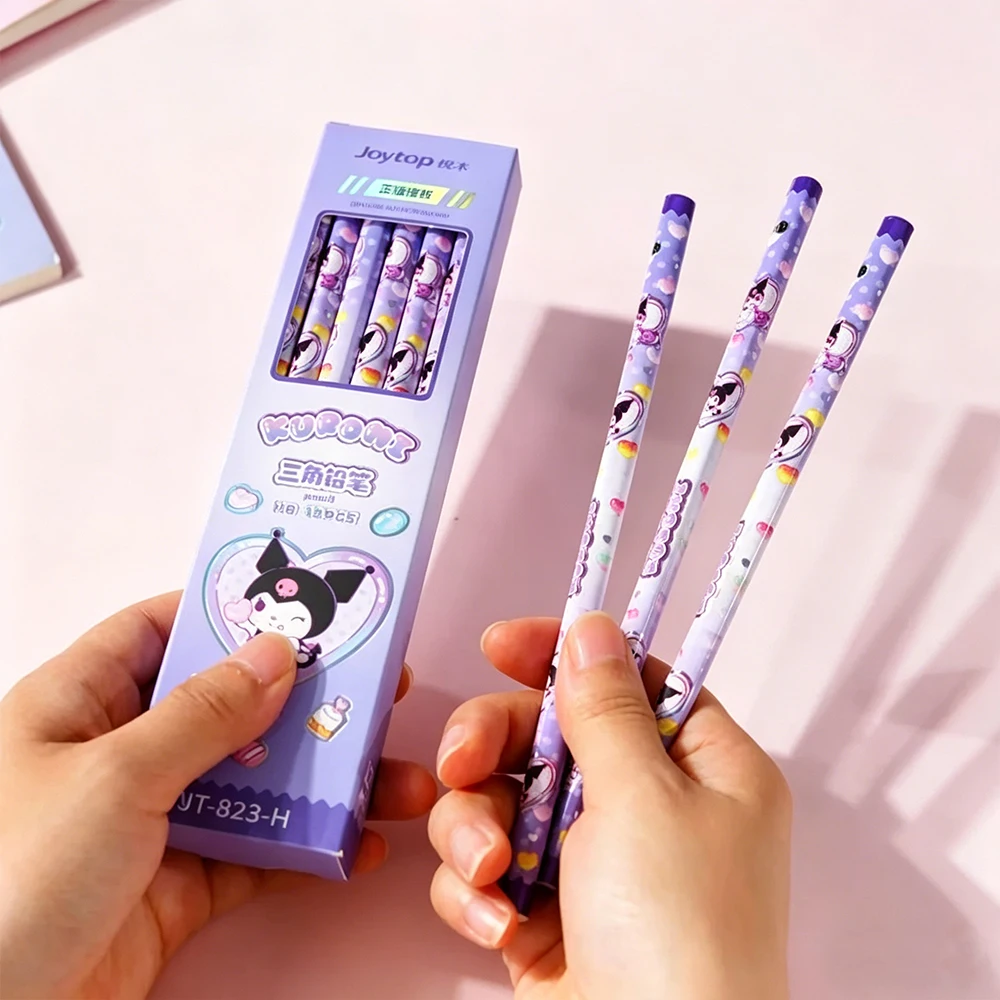 Genuine 12Pcs Sanrio Pencil Hello Kitty Kuromi HB Sketch Writing Pencils Smooth Writing Cartoon Stationery Office Supplies