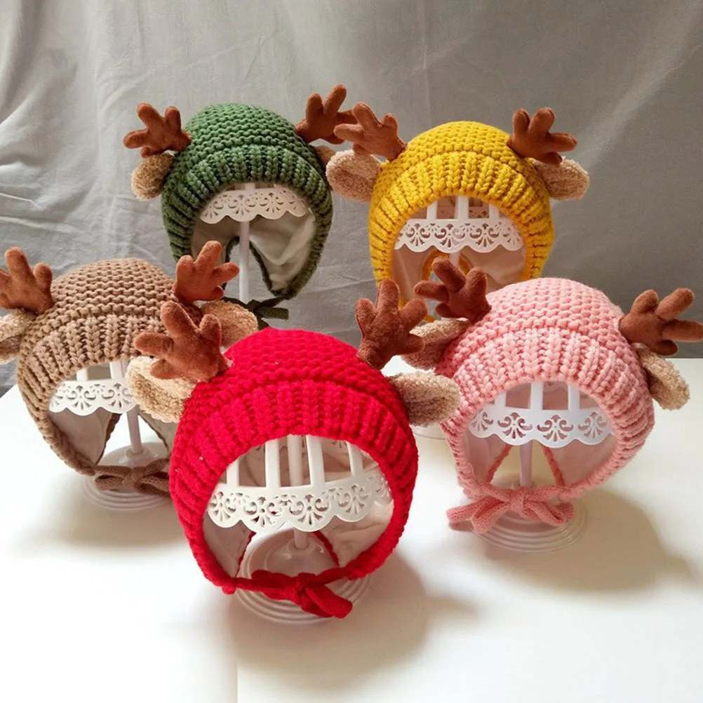 

1Pcs Fleece Lined Knitted Hat Christmas Theme Antler Pattern Warm Winter Cap for and Winter Knitted Hat
