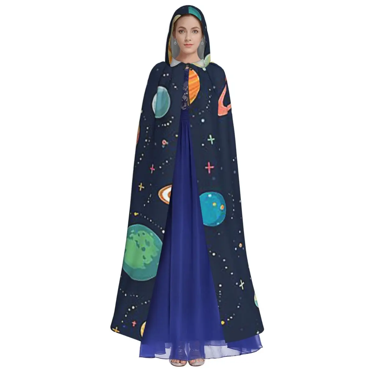 Solar System Space Planets Universe Long Hooded Cloak Witch Medieval Costume Cosplay Cape HalloweenParty Adult Unisex