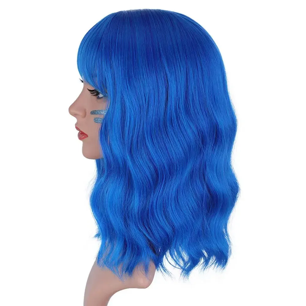 Synthetic wig holiday party cosplay dark Blue water wavy wigs for women