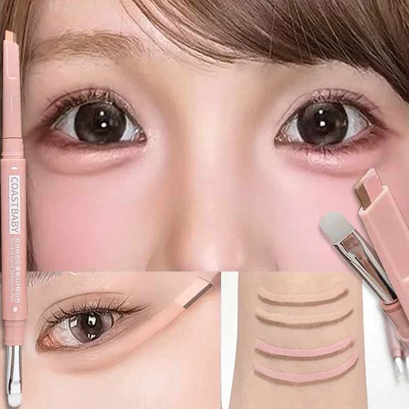 2 In1 Aegyo Sal Pencil Waterproof Natural Dual-Color Lying Silkworm Under-Eye Highlighter Shadow Contour Pen Brighten Eye Makeup