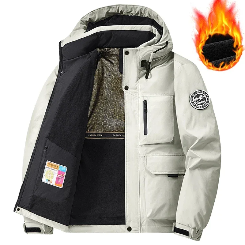 New in Men's Winter Padded Jacket Hooded Zip-up Windbreaker Male Fleece Padding Windproof Warm Waterproof Fishing Wear Outerwear