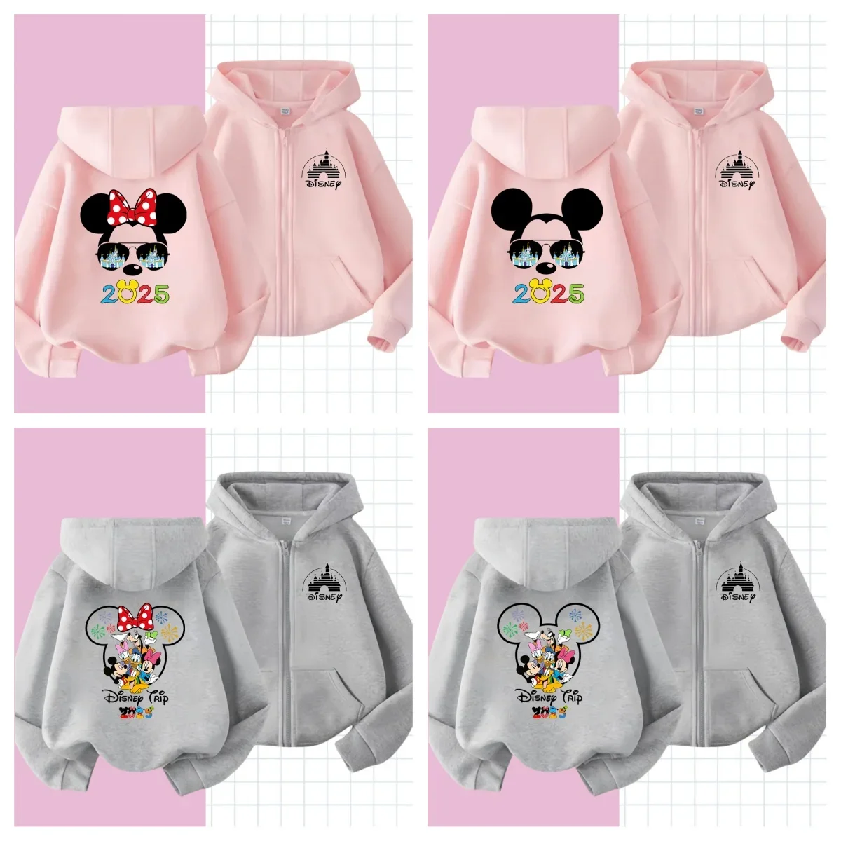 Fashion Disneyland Trip Vacation Clothes Caricature zipper Hoodie Children Top Cartoons Disney Kawaii 2025 Girl Clothes Boy Kids