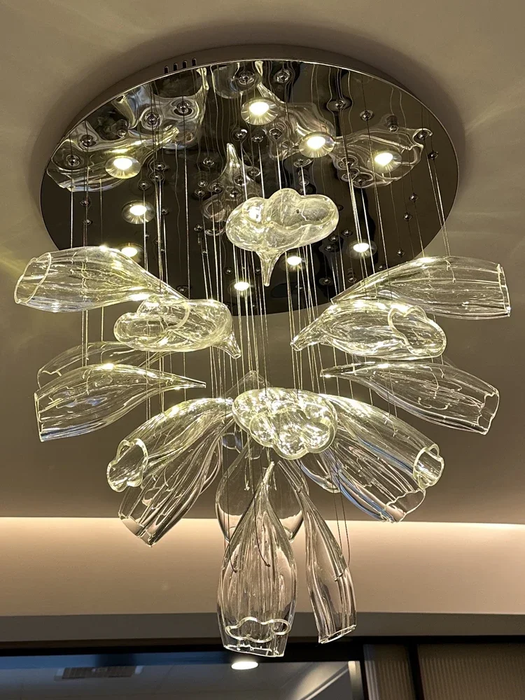 

Светодиодный светильник, роскошные лампы для вестибюля отеля, вилла, гостиная, элитная столовая, лепестковая лестница, пустая люстра