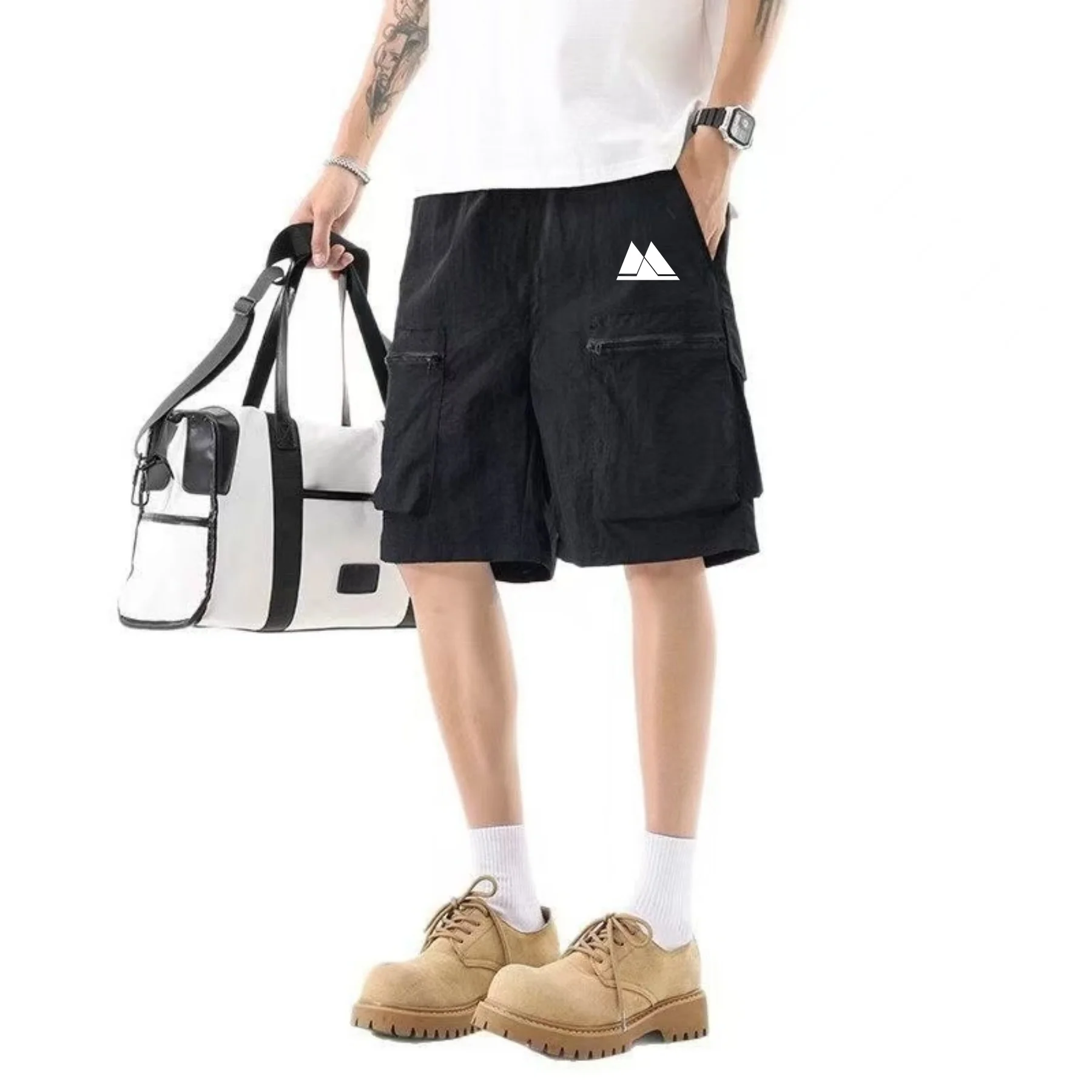 

Мужские летние шорты: Новые рабочие шорты с множеством карманов, укороченные, из ледяного шелка, быстросохнущие, спортивные, новинка 2026 года, черные