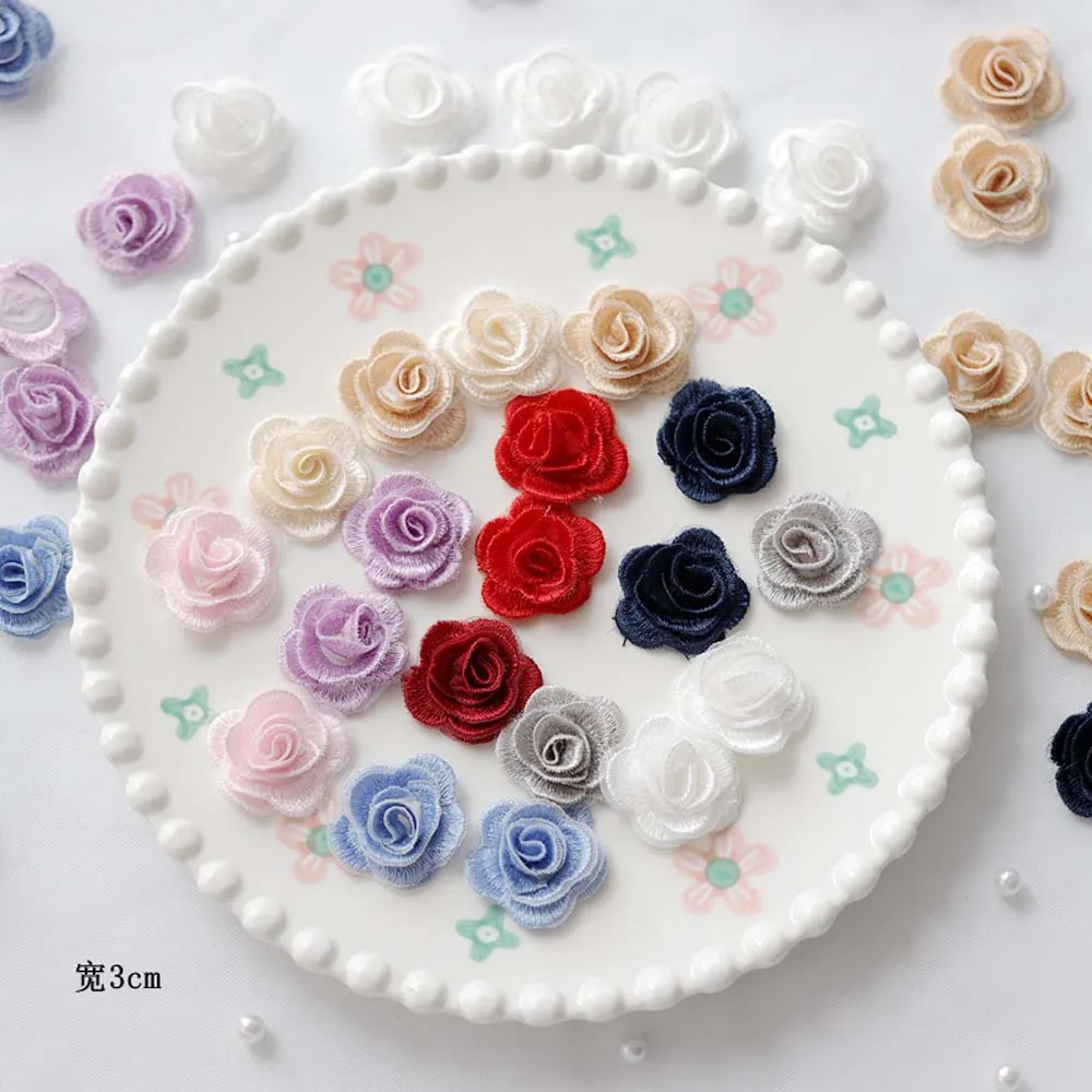 10 Stück Rosenblüten-Applikationen zum Aufnähen, DIY-Stoffapplikationen für Hochzeitskleider, Haarspangen, Kopfschmuck, Dekoration, 3 cm breit – Detail 1