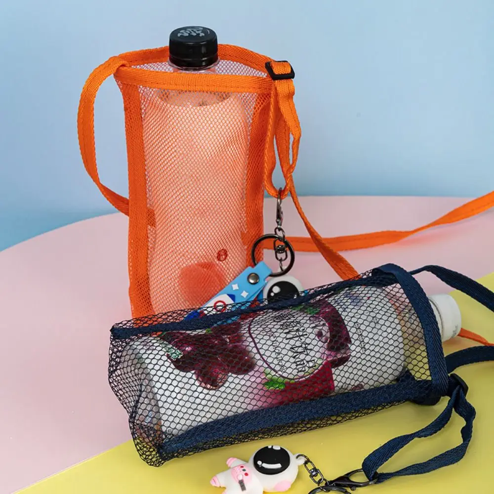 Portable Mesh Water Cup Bag Cup Accessories Umbrella Storage Water Bottle Cover With Retractable Strap Visible Bag Sport
