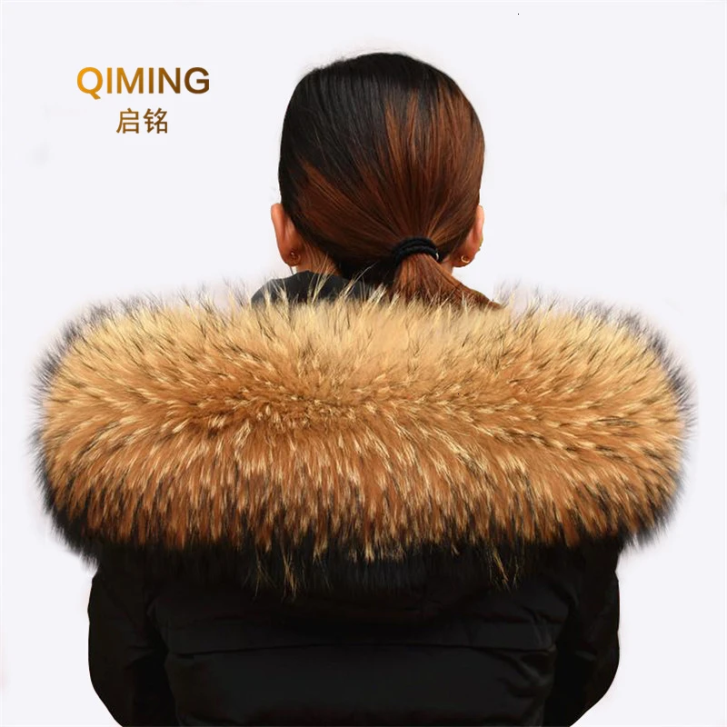 Women Winter Coat Female Warm Shawl Thick Raccoon Fur Collar Scarves Neck Warmer 100% Natural Fur Collar Real Fur Scarf luxury