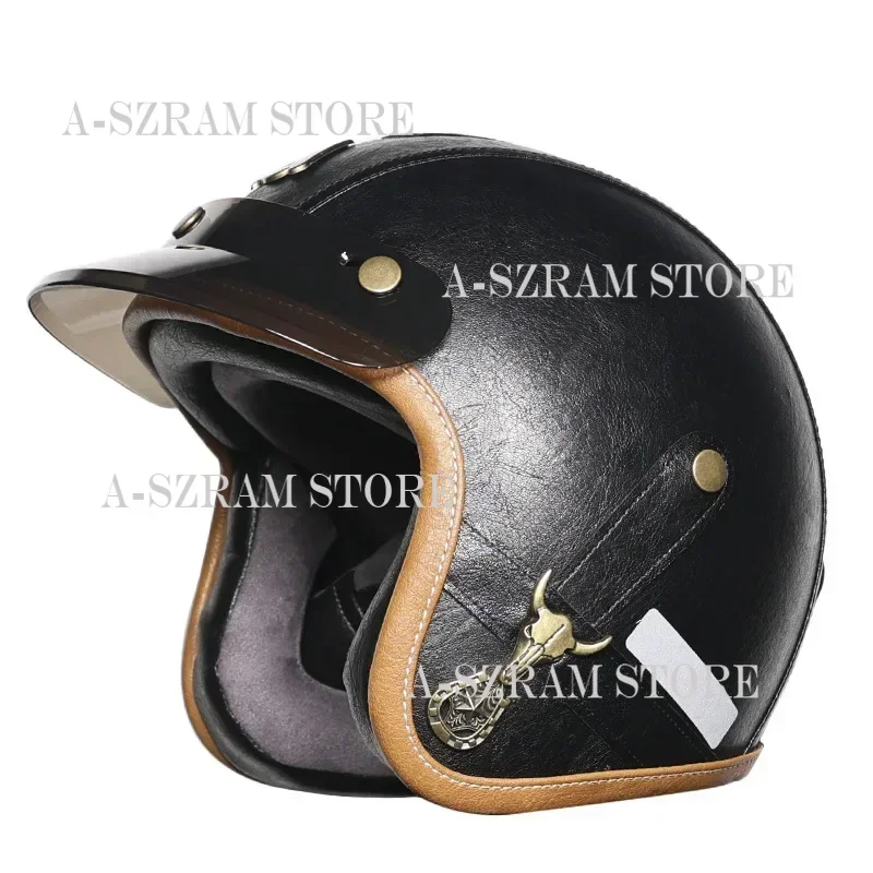 

3/4 Open Face Helmet Retro Style Motorcycle Helmet Motorcycle Half Helmet Wind Mirror Cycling Helmets Cascos Capacete