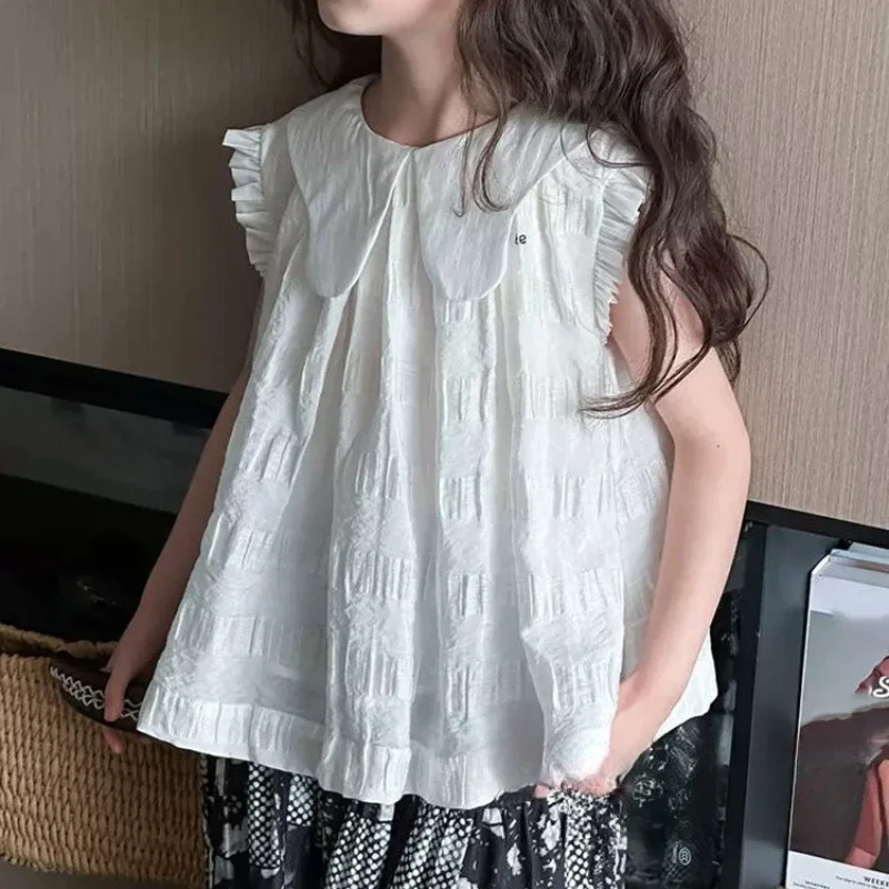 

Girl's Baby Collar Sleeveless Shirt 2025 Summer Small Fresh Baby Shirt Short Top Children's Tank Top