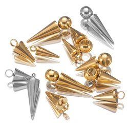 10Pcs Stainless Steel Cone Charms Pendants Retro Spike Beads Pendants for DIY Women Man Hoop Earring Jewelry Making Accessories