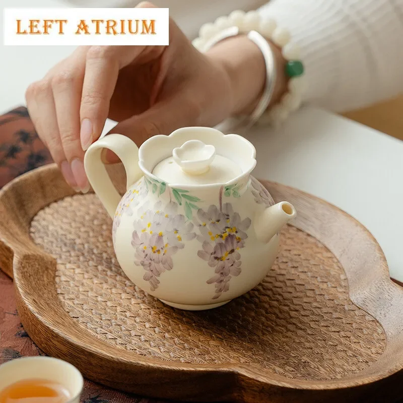 

160ml Pure Hand-painted Wisteria Teapot Japanese Powder Yin Flower Petal Pot Tea Maker Kettle Gongfu Tea Services Collection