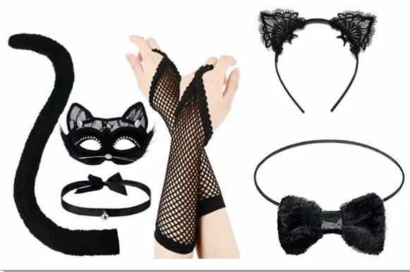 

PESENAR Halloween Costume Set Lace Masquerade Mask Black Choker Lace Pattern Lace Necklace Gloves Set