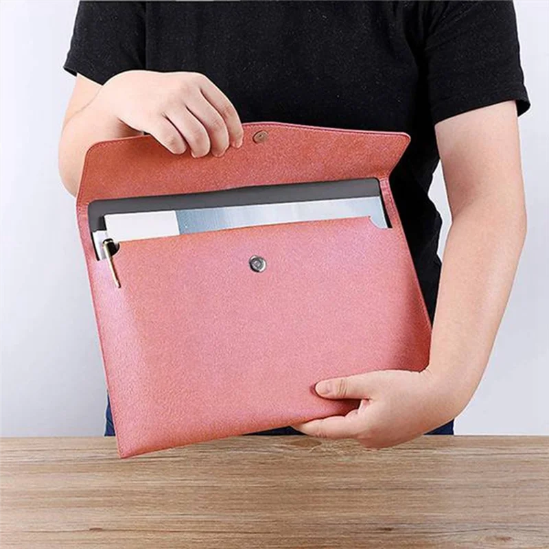 PU Leather A4 File Folder Document Holder Waterproof Portfolio Envelope Folder Case with Snap Closure Pink