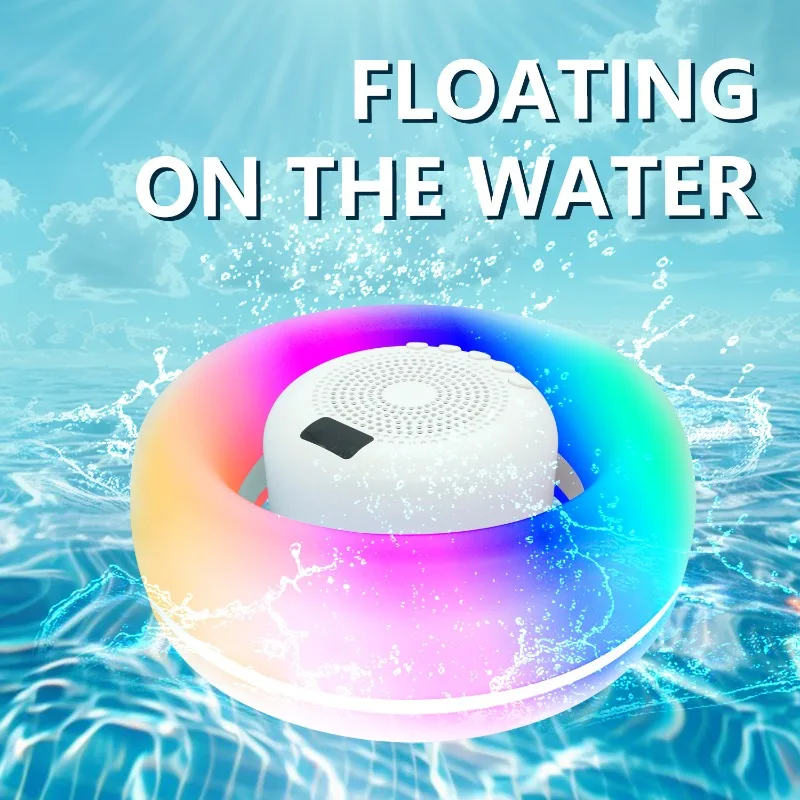Caixa de Som Bluetooth Flutuante à Prova d'Água IPX 6 com 10 Modos de Luz RGB, Caixa de Som Portátil para Chuveiro, Praia, Banheira de Hidromassagem