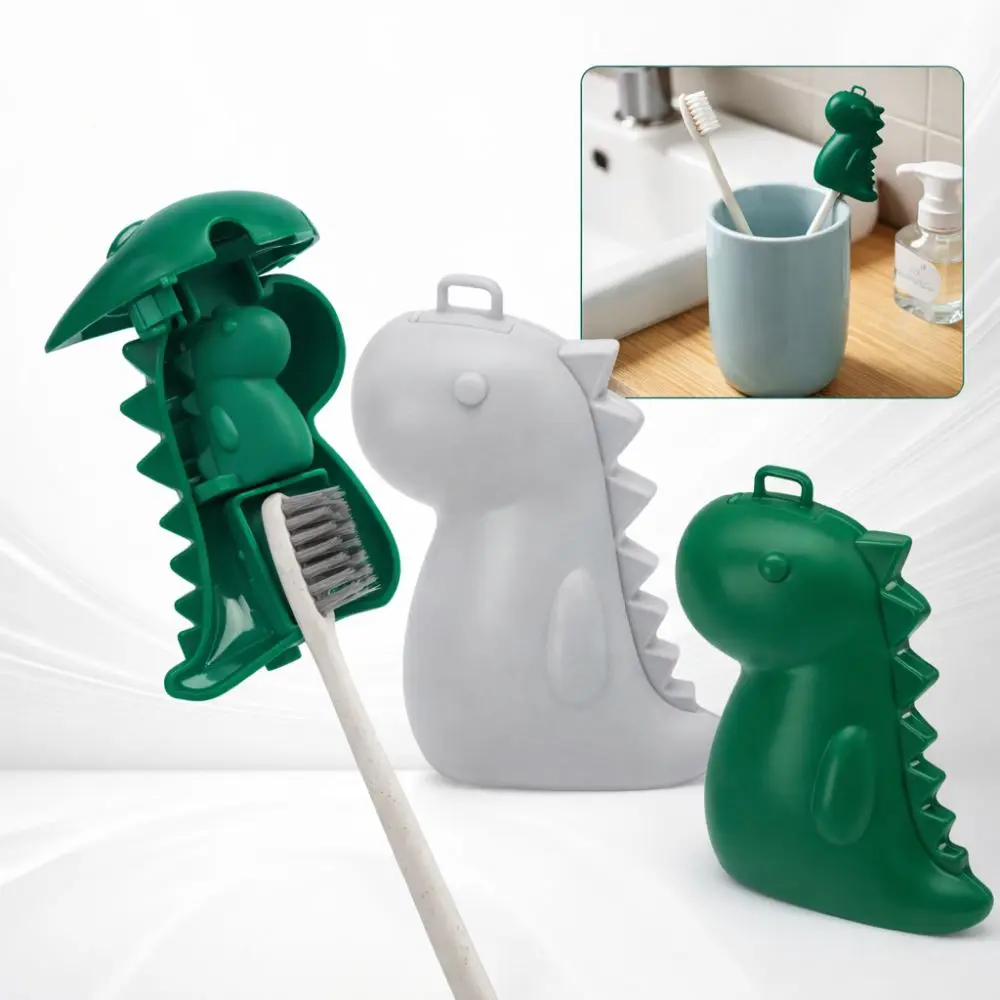 Picture 5: 2in1 Toothbrush Head Protective Cover with Mini Toothpaste Storage Box Dinosaur Shape Toothbrush Dust Cap Cover Compact Plastic