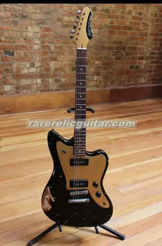 Rare Fano Alt De Facto JM6 Relic Black Electric Guitar Black P-90 Pickups, Gold Pickguard, Chrome Hardware, Vintage Tuner