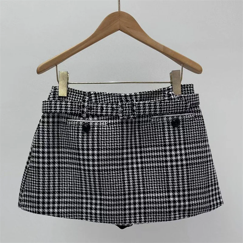 

Women's skirt New New autumn 2025 waist belt slim fit mini skirt Wool blend high waisted short skirt Casual women's half skirt
