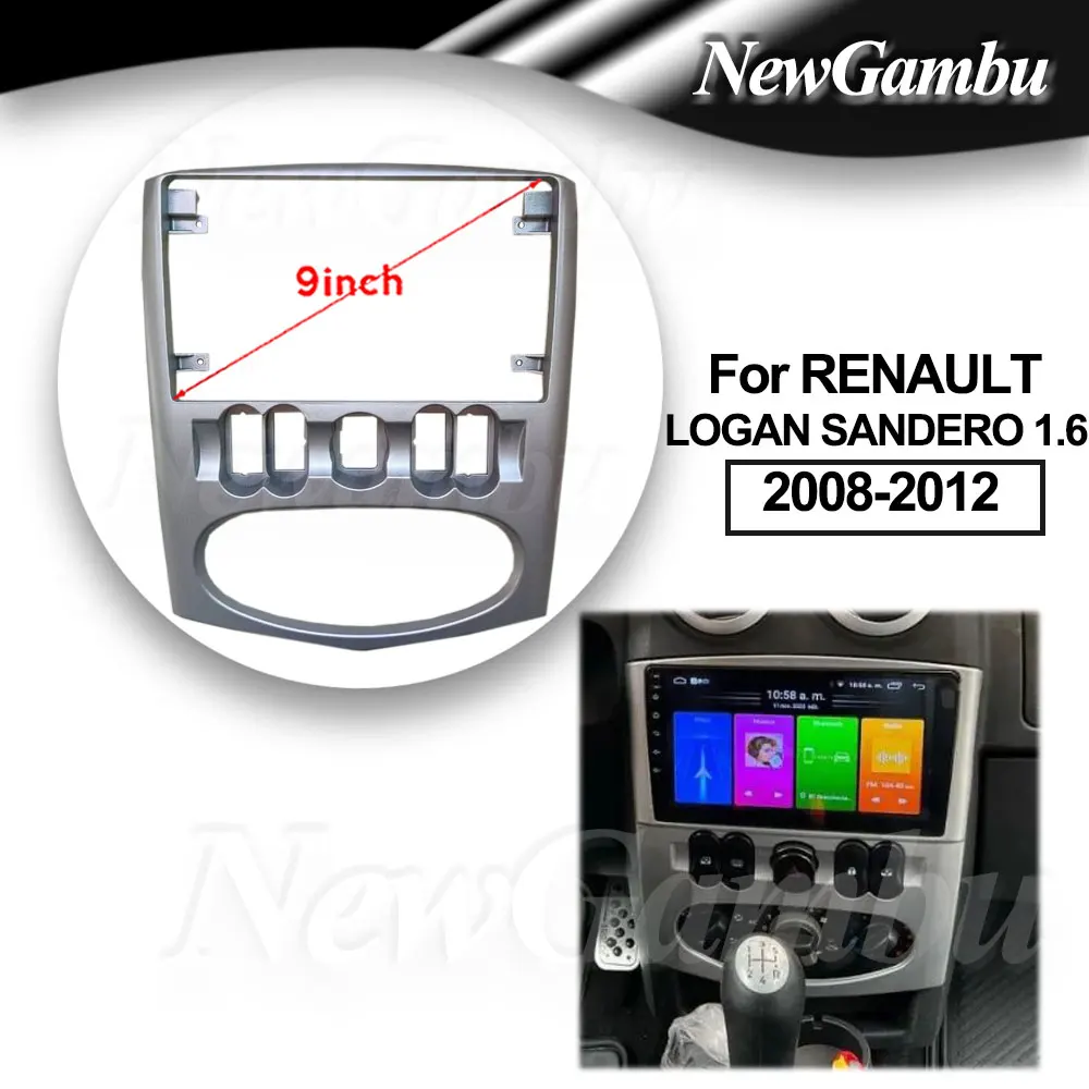 9 pulgadas para RENAULT LOGAN SANDERO 1,6 2008-2012 marco de Fascia sin Cable Kits de ajuste de tablero Panel Facia pantalla de reproductor de Radio 2 Din