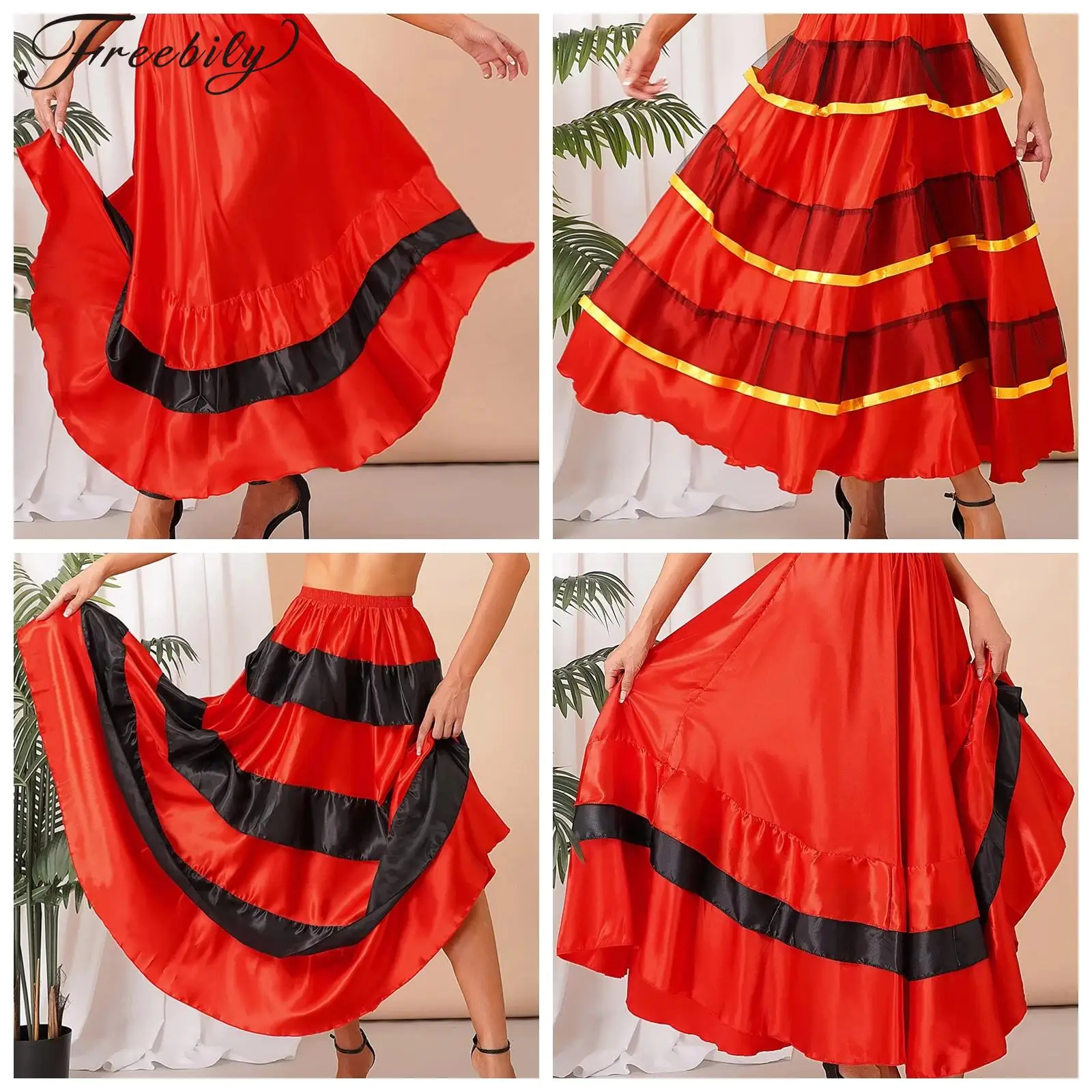 Rotes Stierkampf-Kostüm für Damen, Tango, Flamenco, spanischer Tanzrock, abgestufter Saum, Ballsaal, Spanien, Karneval, Festival, Bühnenkleidung