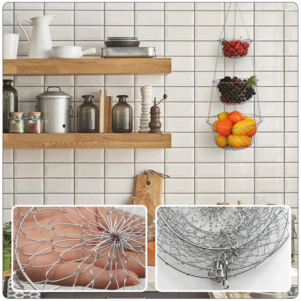 Hanging Vegetables Basket Iron Wire Wall Baskets Hangers Storage Fruits Heavy Duty for Kitchen Simple Rose 3 Tier