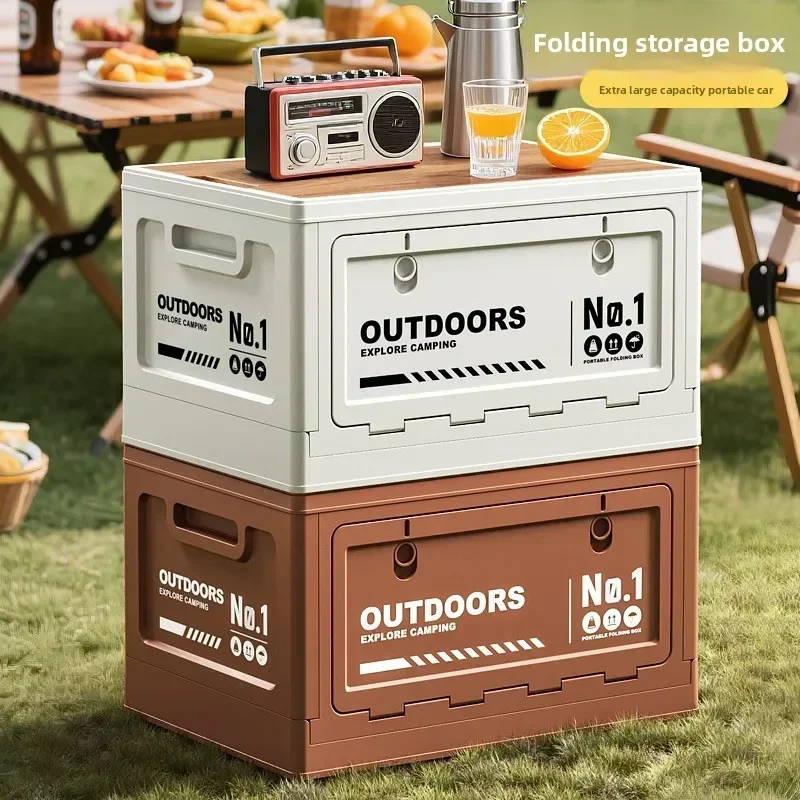 Outdoor Camping Storage Box Foldable with Wooden Lid Multifunctional for Car Trunk Ideal for Camping Picnics Large Capacity