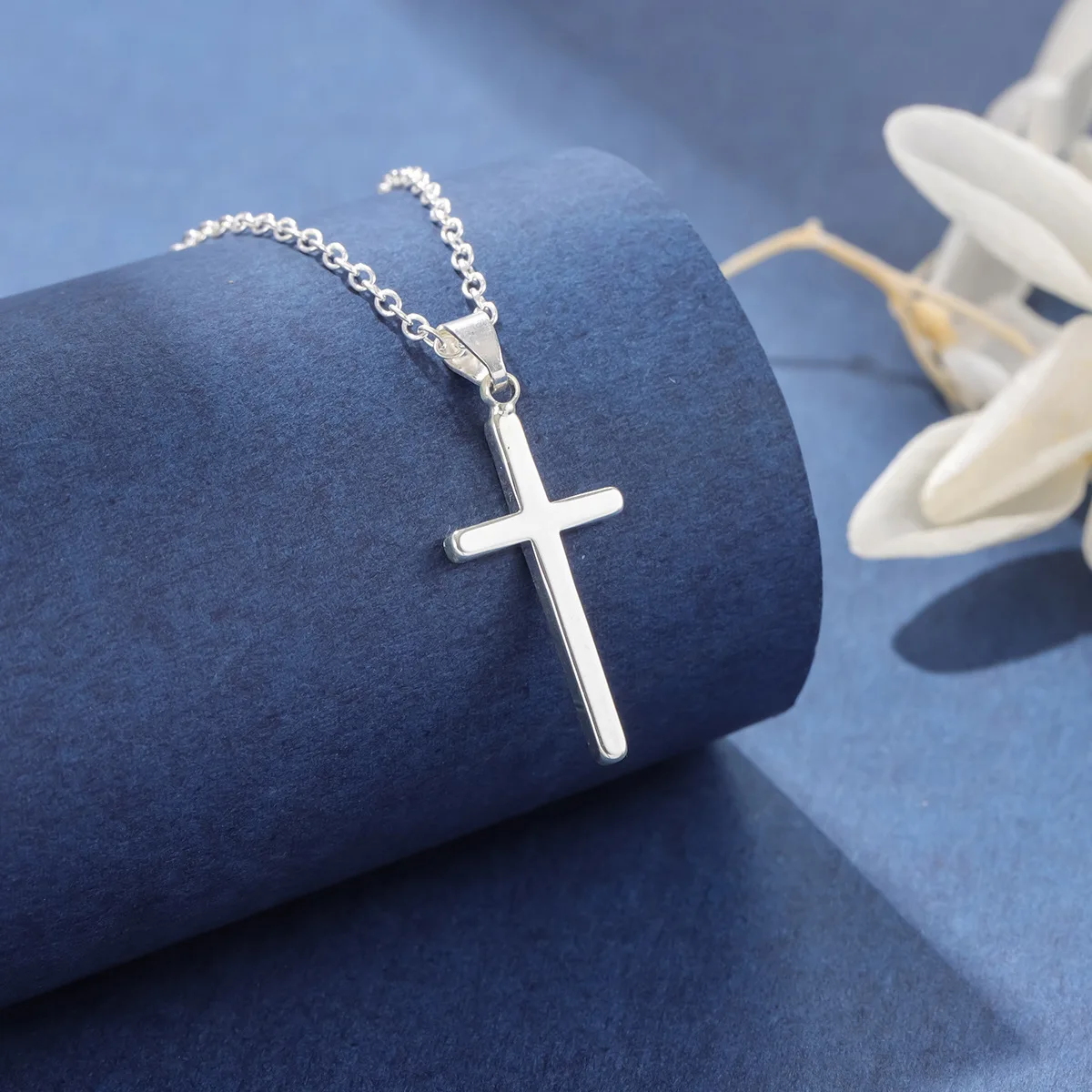 Fashion Smooth Prayer 925 Sterling Silver Simple Cross Pendant Necklaces   XL086