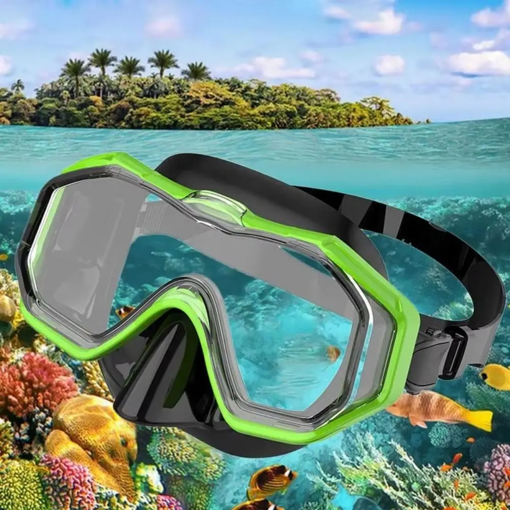 Image of PC-Glas Schwimmbrille mit PVC-Riemen, Beschlagfrei, Schnorchel-Schwimmbrille mit Weitwinkel und Nasenschutz, Tauchmaske für Jugendliche
