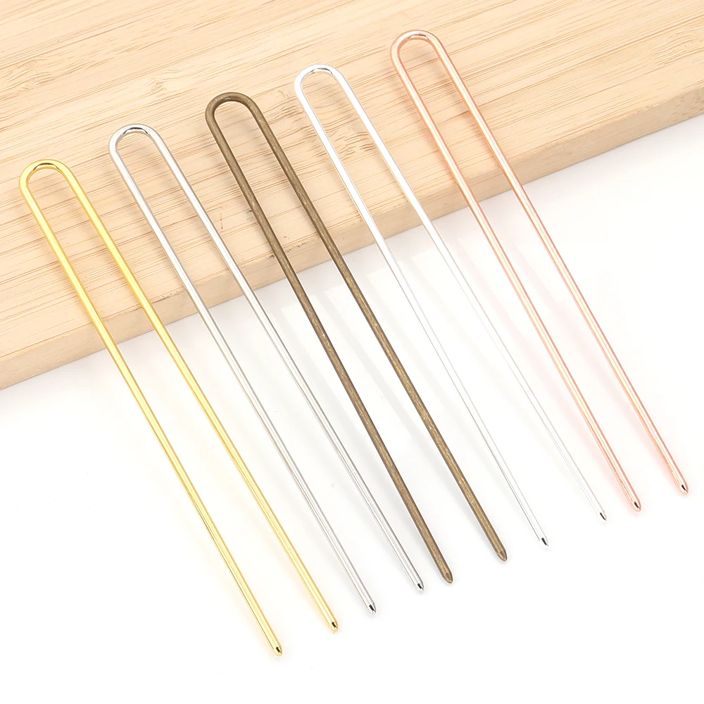 U-Shaped Hair Fork Elegant Golden Silver-color Copper Long Thick Hair Updo Bun French Hairpin Stick Women Girls Hair Accessories