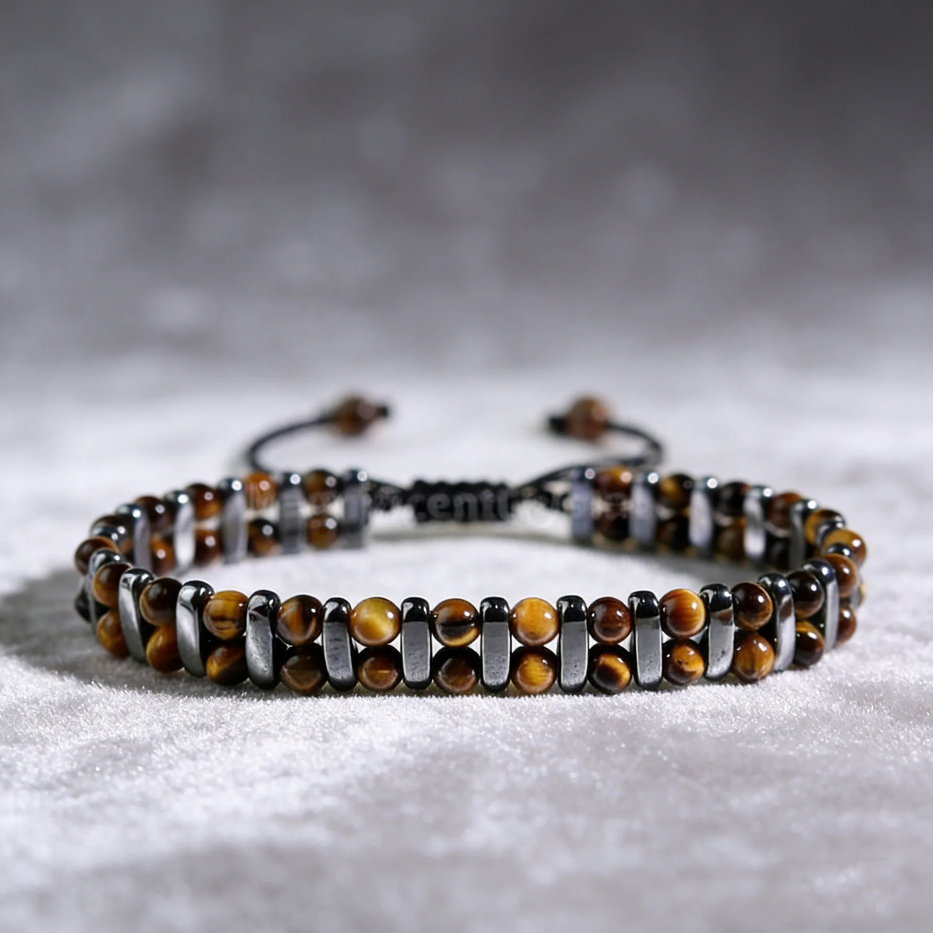 Chinese Style Lucky Blessing Wealth Natural Tiger Eye Hematite Multi Gemstone Double Layer Braided Adjustable Beaded Bracelet
