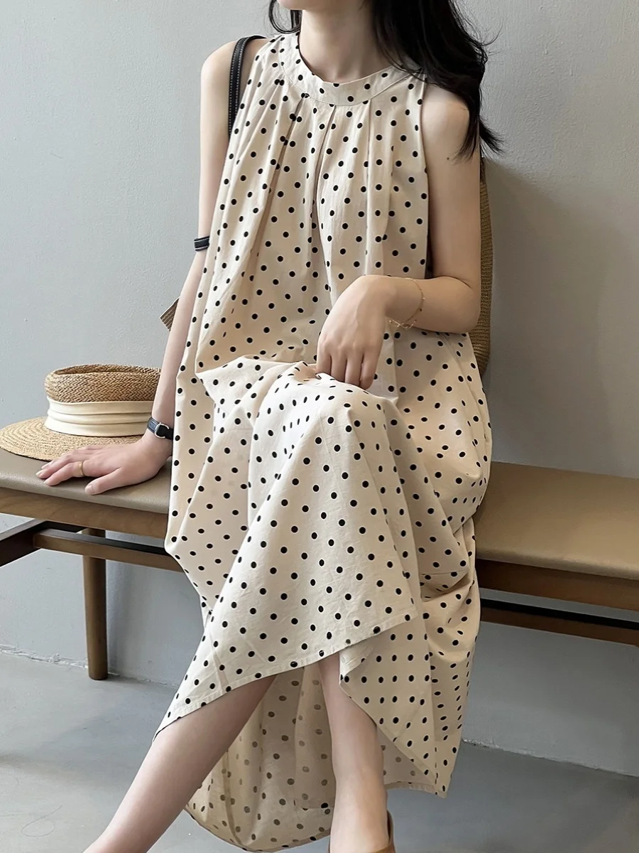 Estate a pois Dr Svel Ne da donna Gilet appeso Lungo Dr Lazy Sle Pendolarismo Stampa vintage Gonna a trapezio a vita larga