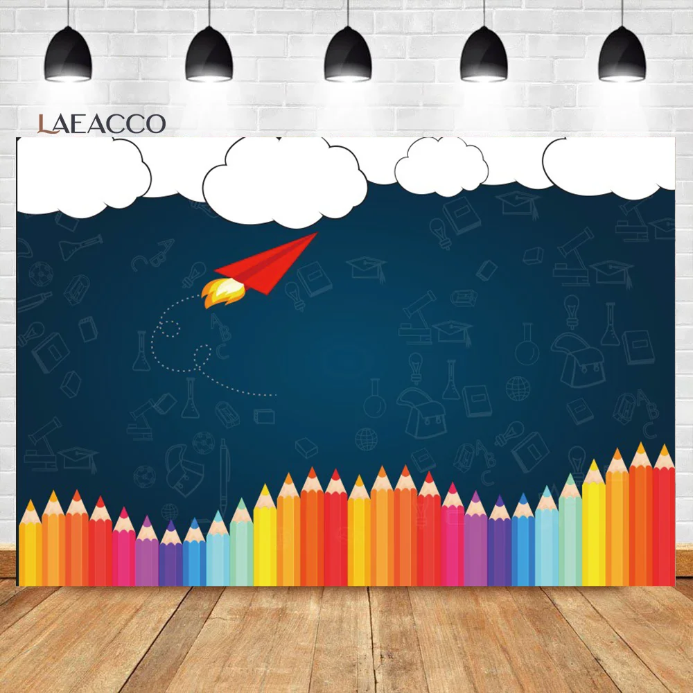 Laeacco Colorful Pencil Blackboard Paper Airplane Baby Room Decor Birthday Backdrop Photographic Photo Background For Photo Stud