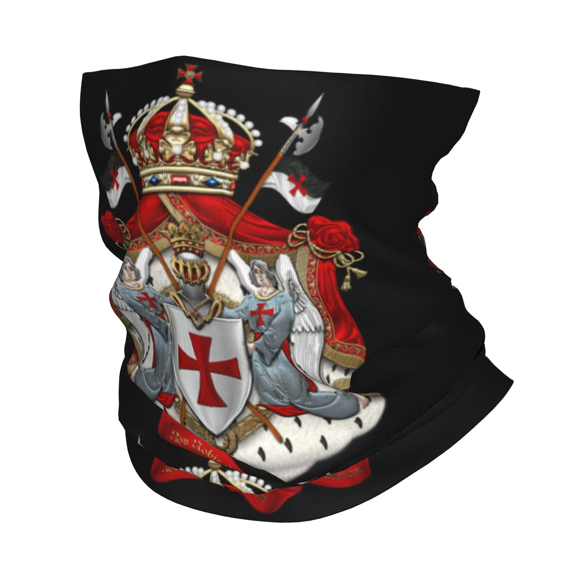 Knights Templar Flag With Coat of Arms Medieval Warrior Cross Neck Gaiter Women UV Face Shield Winter Bandana Scarf for Hiking