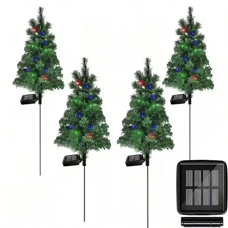 2 Pcs/4 Pcs Christmas Solar Tree Lights, IPX6 Solar Christmas Decorative Garden Lawn Lights, Suitable For Decorating During Christmas Festival Atmosphere, Waterproof Grade, Doorways, Paths, Garden Lawns, Garden Decorations, Christmas Gifts