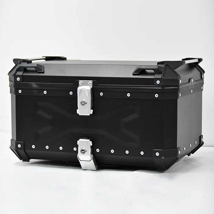 Coocase 65L أسود X تصميم دراجة نارية مربع خلفي سبائك الألومنيوم العلوي صندوق صلب علوي الناقل حالة دراجة نارية الملحقات