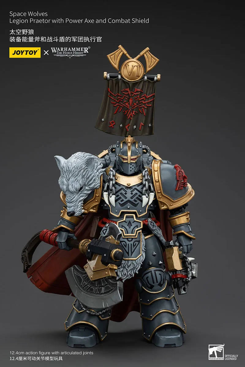 JOYTOY Warhammer Horus Heresy 1/18 หมาป่าอวกาศ Legion Praetor พร้อม Power Axe และ Combat Shield Action Figure ของเล่น