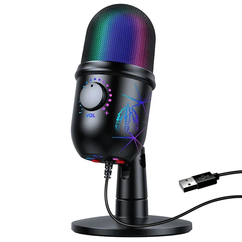 USB Gaming PC Microphone for Streaming Podcasts,RGB Computer Condenser Desktop Mic for YouTube Video