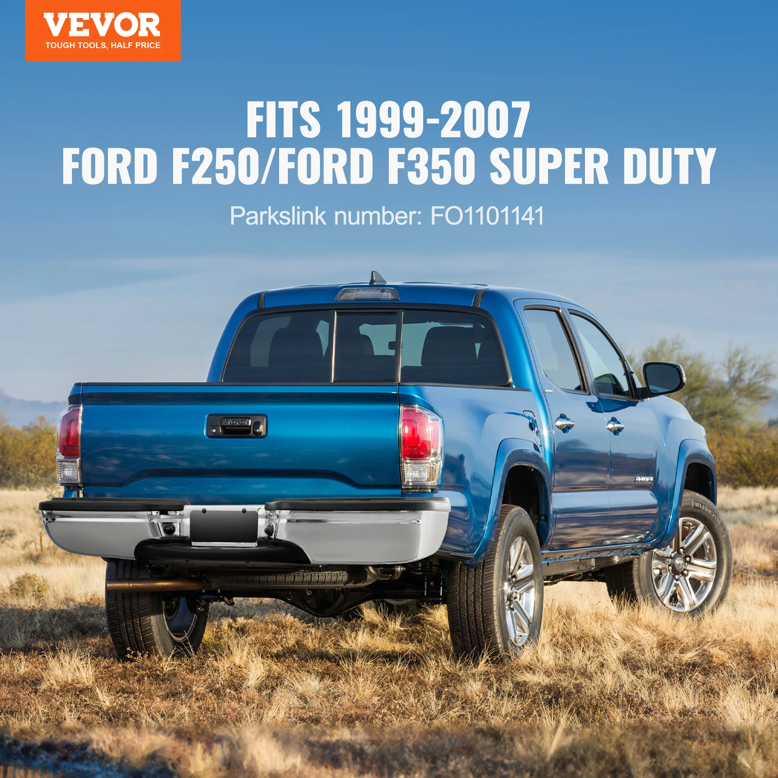 VEVOR Rear Step Bumper Compatible with 1999-2007-Ford F250/Ford F350 Super Duty Chrome Steel Back Replacement for FO1101141