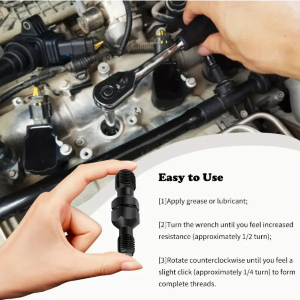 

Heavy Duty Spark Plug Thread Chaser Tool Wear Resistant Double-Ended Spark Plug Repair Tool Carbon Steel Universal