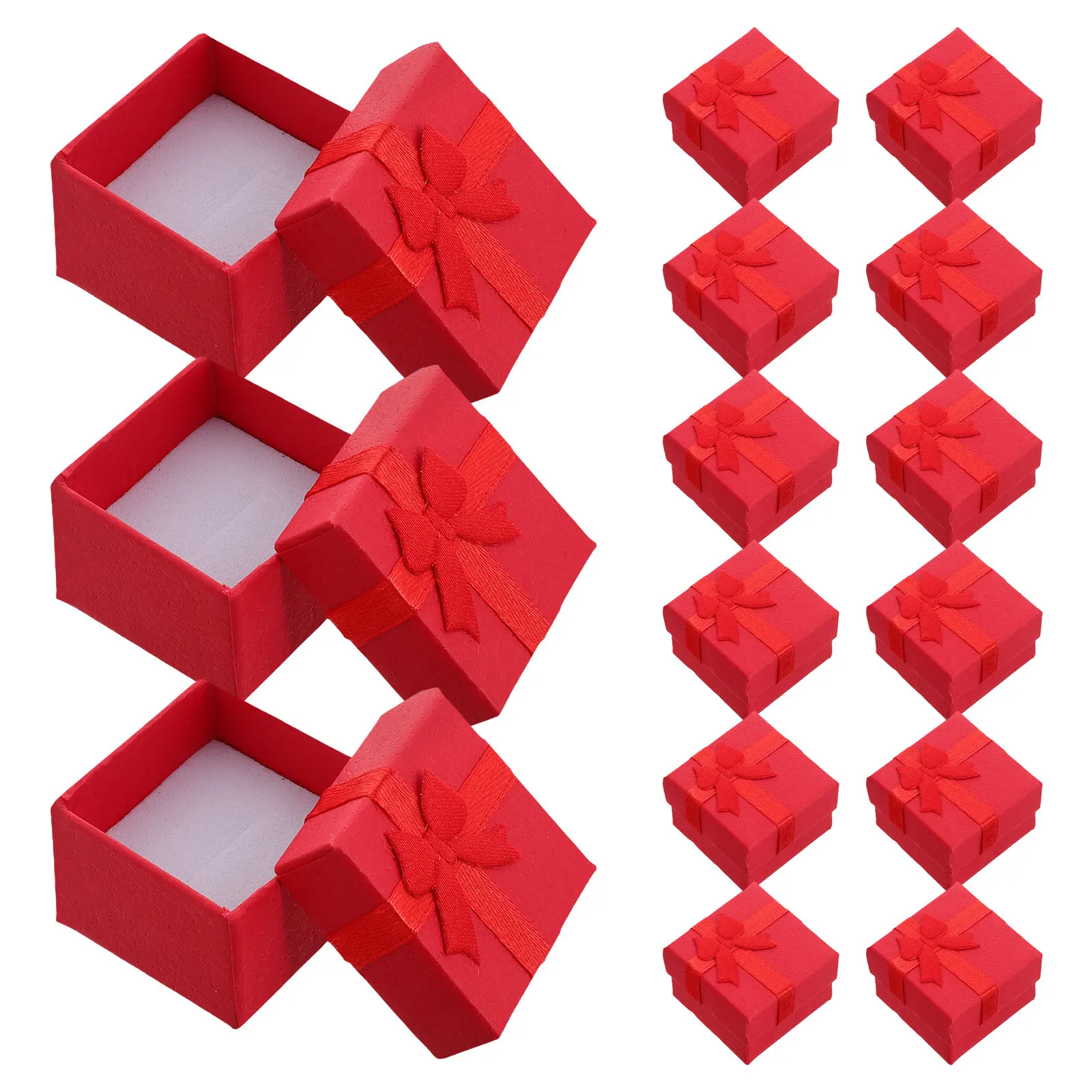 

24Pcs Premium Red Cardboard Butterfly Bow Jewelry Box Square Ring Case for Small Rings Earrings Pendants Display Storage