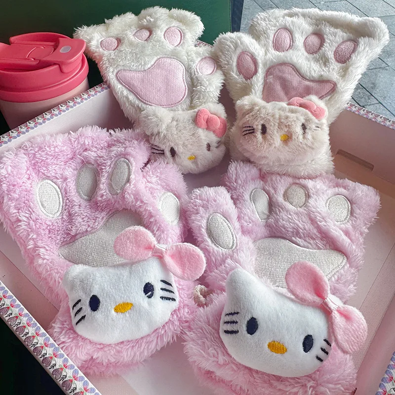 Miniso children's kitten with leaking fingers gloves girl warm baby girl princess cute half finger cat claw thickened student
