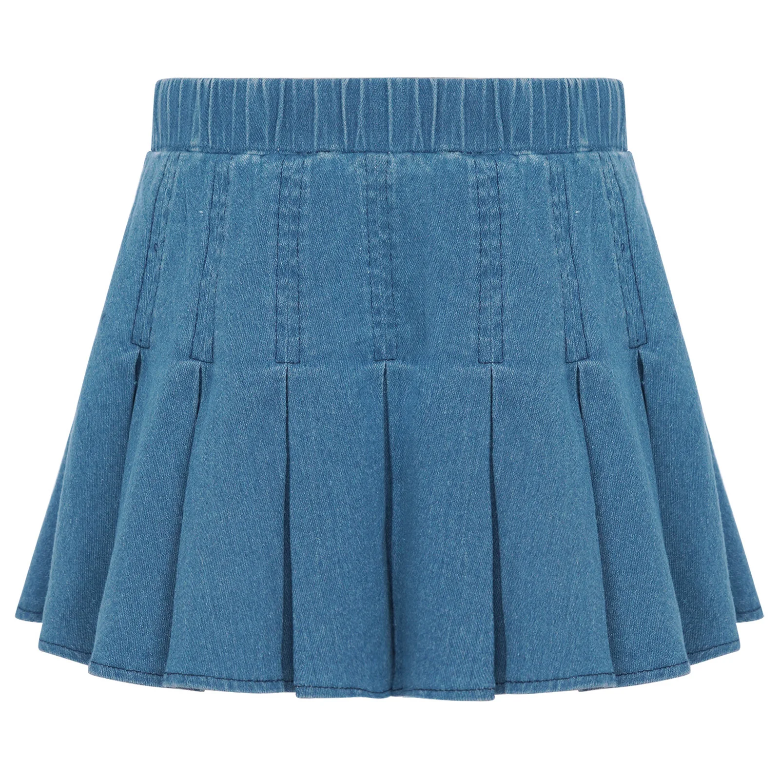 تنورة مطوية من قماش الدنيم للفتيات الصغيرات، تنورة قصيرة كاجوال عالية الخصر بحزام مطاطي على شكل حرف A لقضاء العطلات وحفلات أعياد الميلاد والعطلات على الشاطئ #2