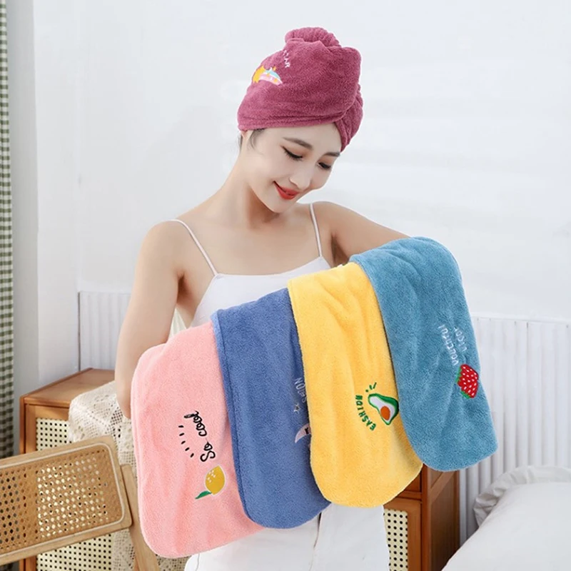 Magic Microfiber Shower Cap Embroidery Towel Bath Hats Dry Hair Cap Quick Drying Soft For Lady Turban Head 1PC