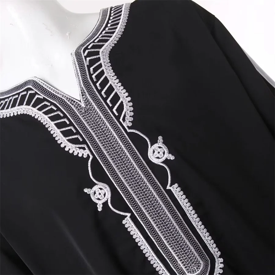 Мусульманские мужчины Джубба Тобес Арабский Дубай Кафтан Абая Халаты с коротким рукавом Исламская одежда Саудовская Аравия Вышитое летнее длинное платье