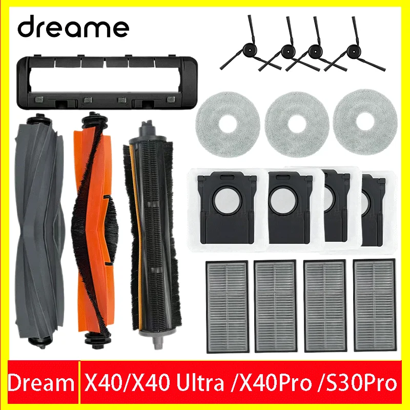 Dreame X40 Ultra Robot Vacuum Cleaner Spare Accessory Parts Kit Rubber Main/ Hair Cut / Side Brush, Filter, Mop Rag