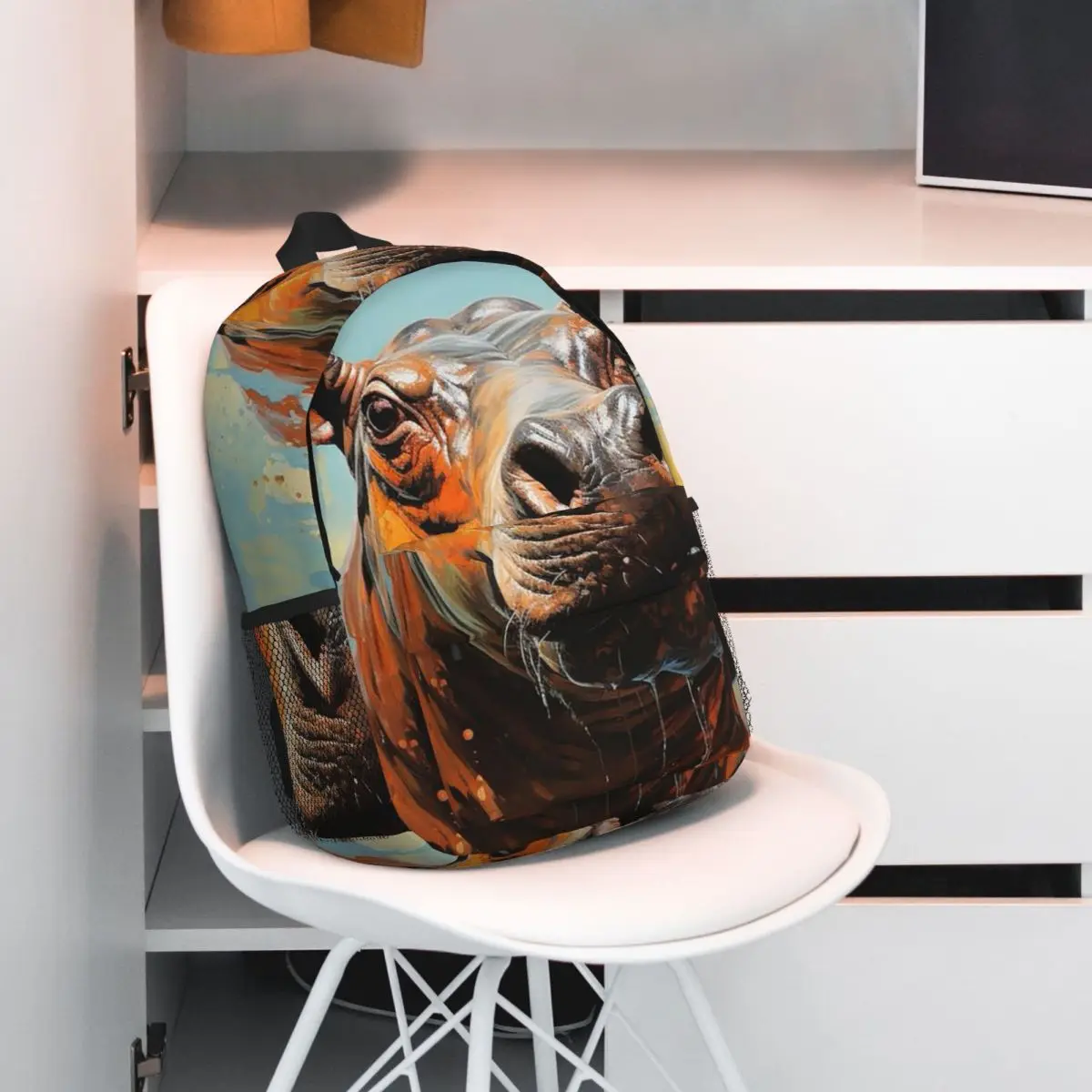 Heavy Hippo Face Realistic Backpack Student BookBag Kids School Bag Laptop Shoulder Bags for Boys Girls