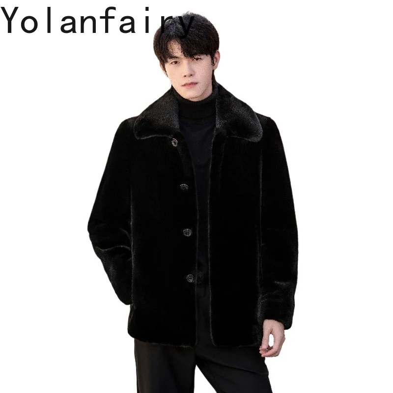 

YOLANFAIRY натуральная норковая шуба мужская роскошная зимняя высококачественная шуба из натурального меха 2025 с лацканами повседневная черная меховая куртка Chaqueta