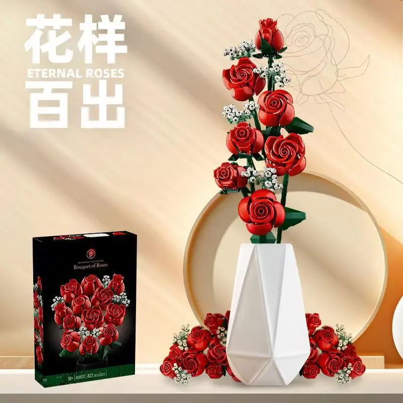 

Rose bouquet assembled educational building block toys girls Qixi Festival Valentine's Day gift