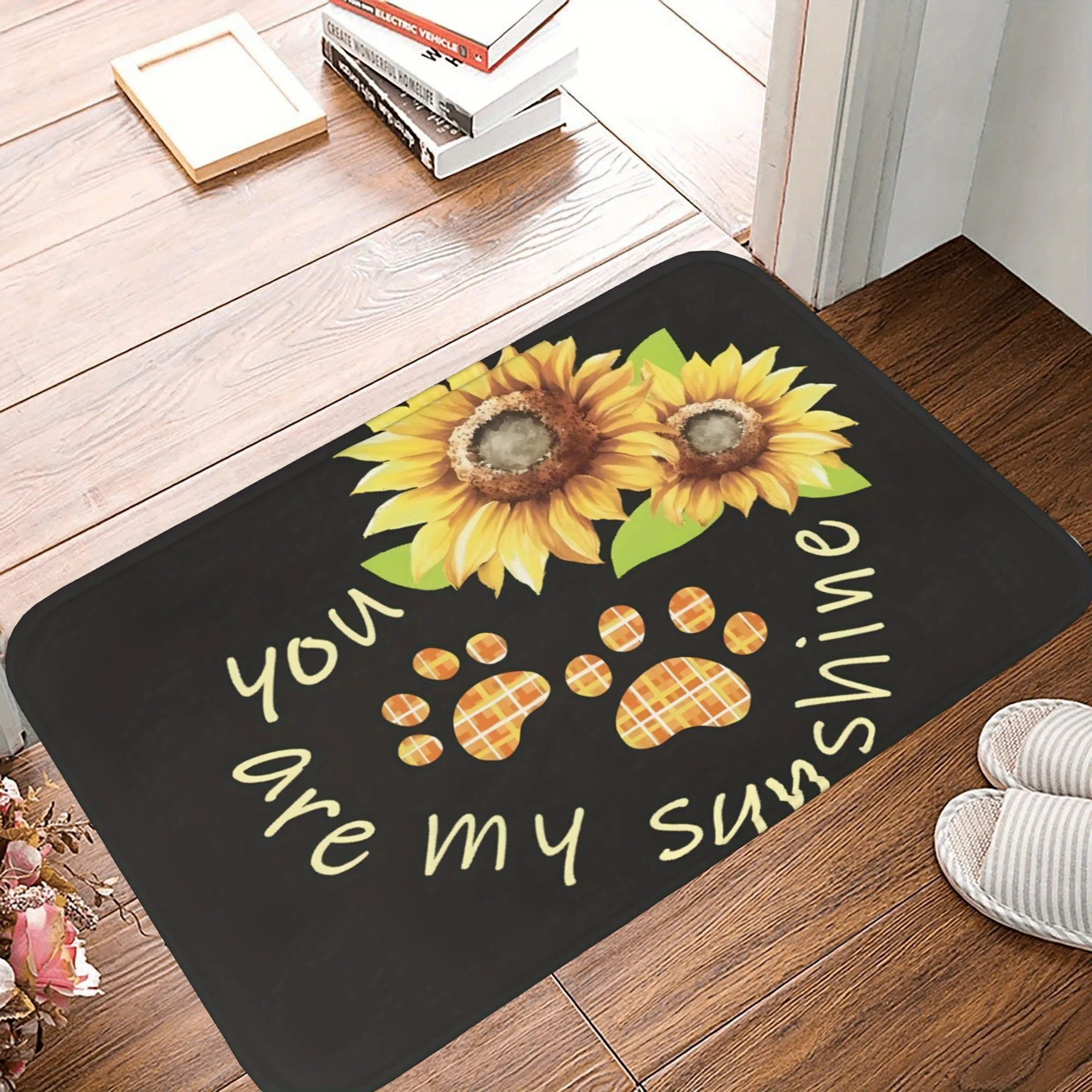 

1PC Sunflowers & Paw Prints Kitchen Rug Non-Slip Door Mat Pop design Bathroom Rug Bath Mat Carpet for Home Sink Laundry Decor
