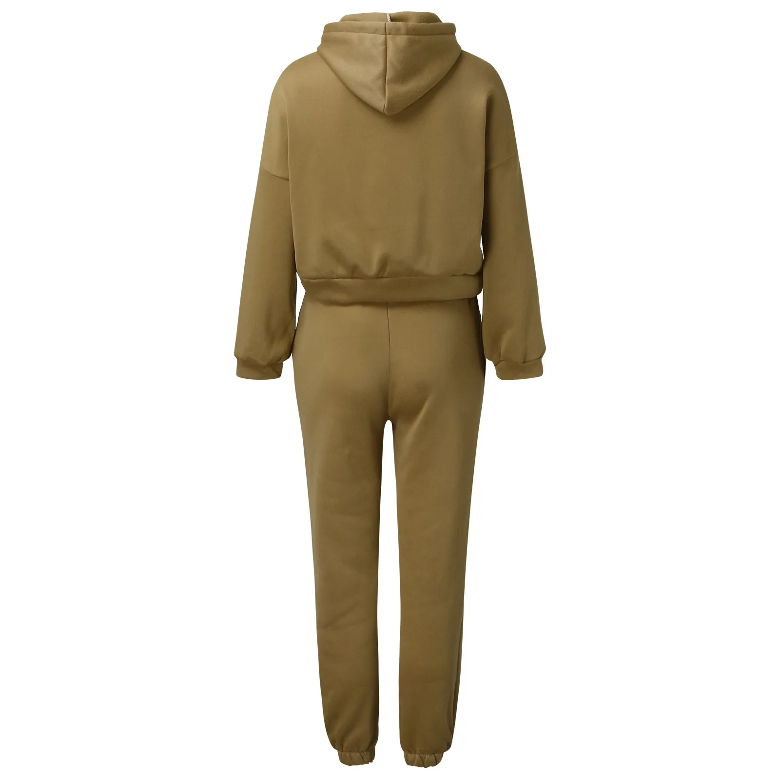 Y2K Street 2 Piece Set Autumn Sport Leisure Trouser Suits Solid Color Loose Hooded Cropped Sweatshirts And High Waist Sweatpants